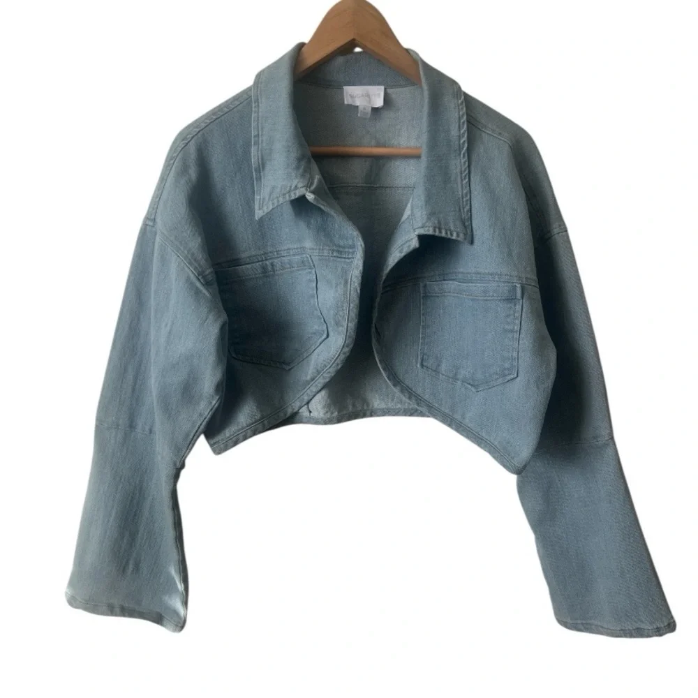 Sugarlips Roslyn Light Blue Cropped Stretch Denim Bolero Jacket Size XL Reg. $79 - Picture 4 of 12